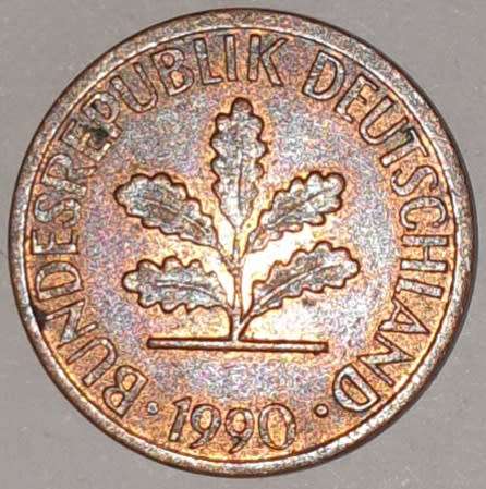 1990 F - 1 PFENNIG - ONE PFENNIG - GERMANY - FEDERAL REPUBLIC - (Copper Plated Steel)